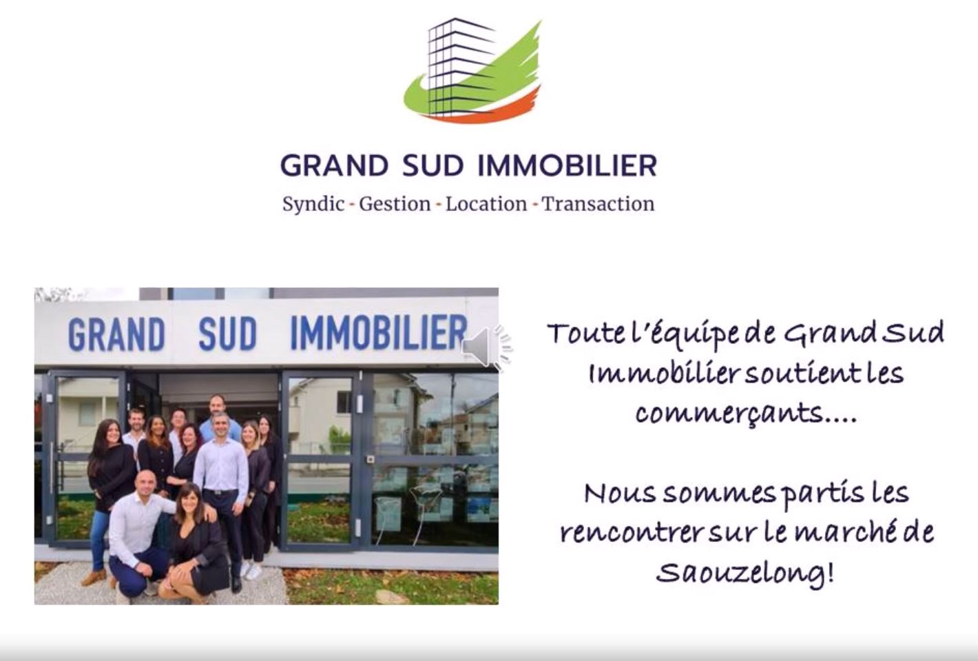 Grand Sud Immobilier soutient les commerçants du marché de Saouzelong !